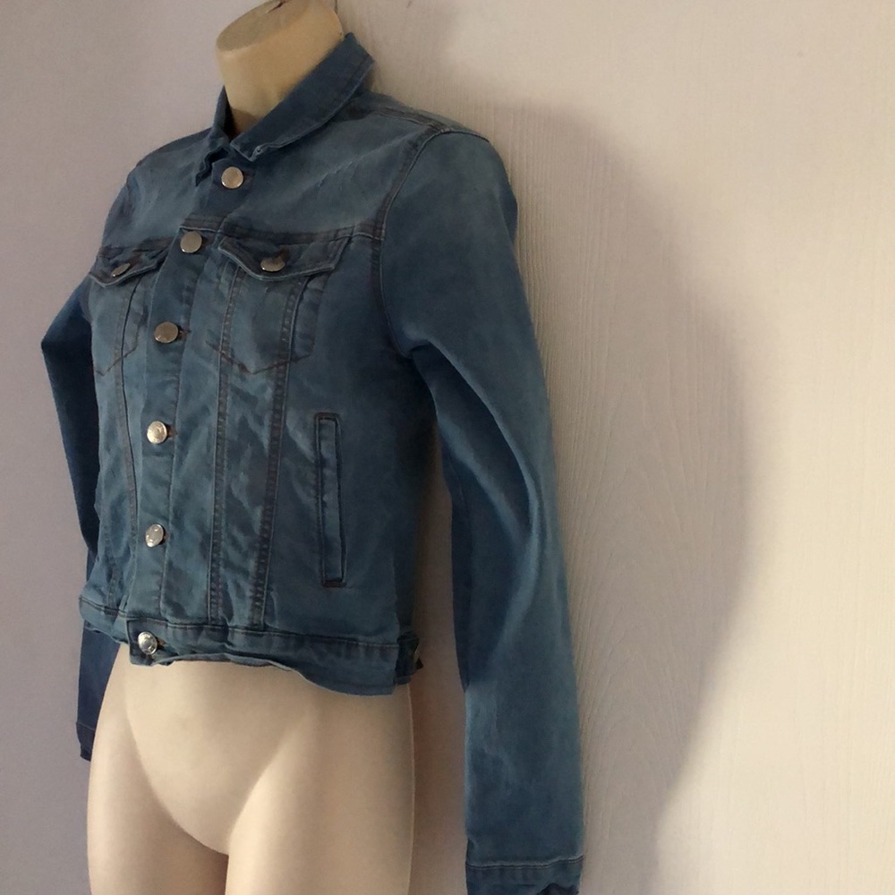 Women’s blue age button Jean stretchy jacket - Picture 3 of 16